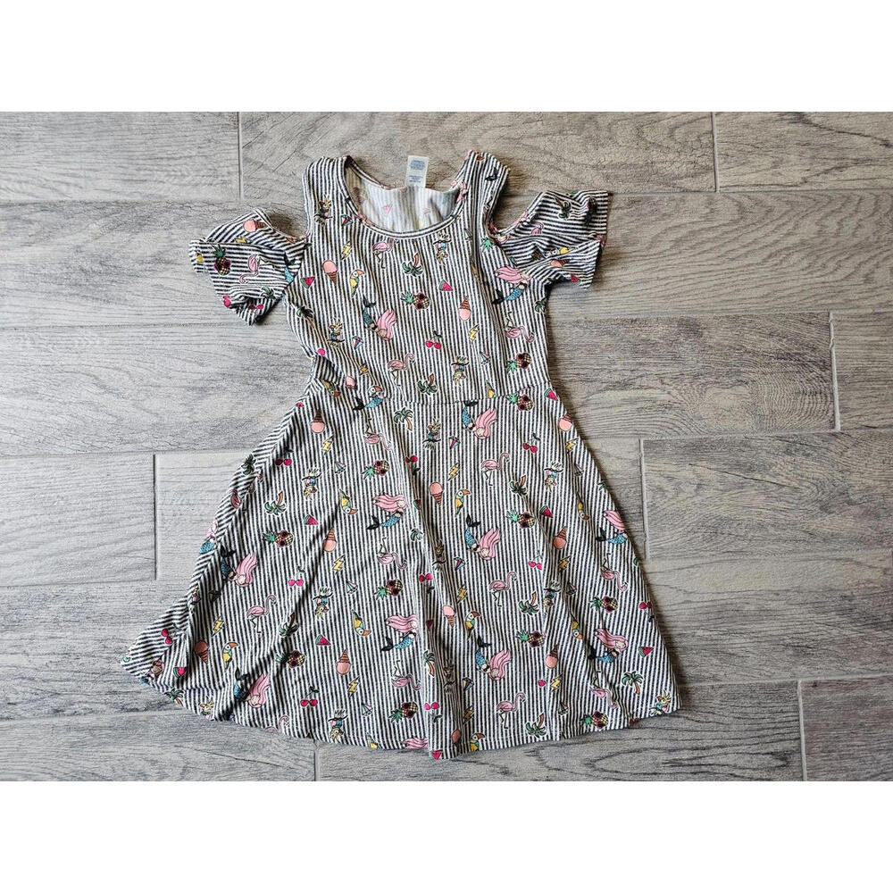 Girls Arizona Dress Cold Shoulder Size Medium 10/12 Flamingos Mermaids Cherries